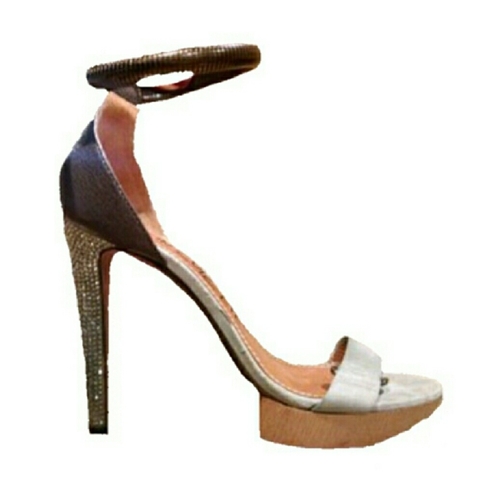 Lanvin Wood Heel Plastic Leather Rhinestone Heels
